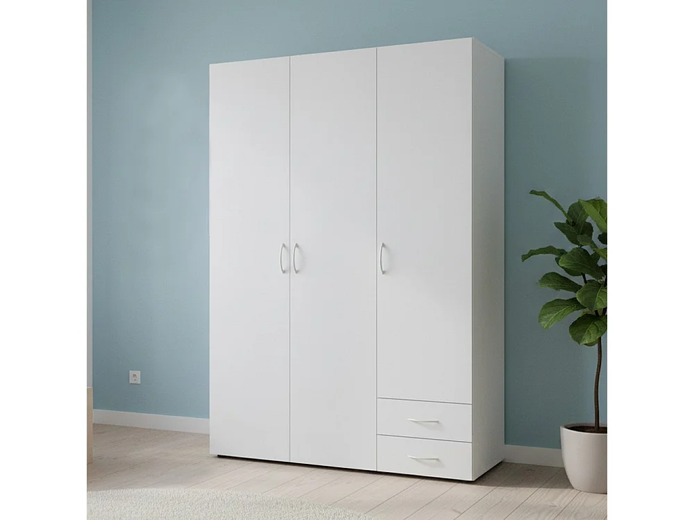Armadio 3 ante e 2 cassetti Seba3 120x51,6x177h colore bianco