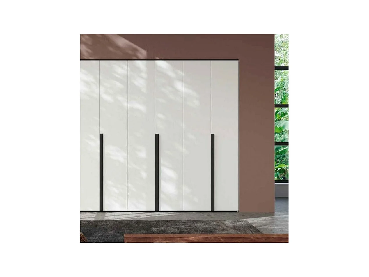 Armadio 6 ante battenti bianco portland e maniglie nero opaco Coco 276x60,3x250h