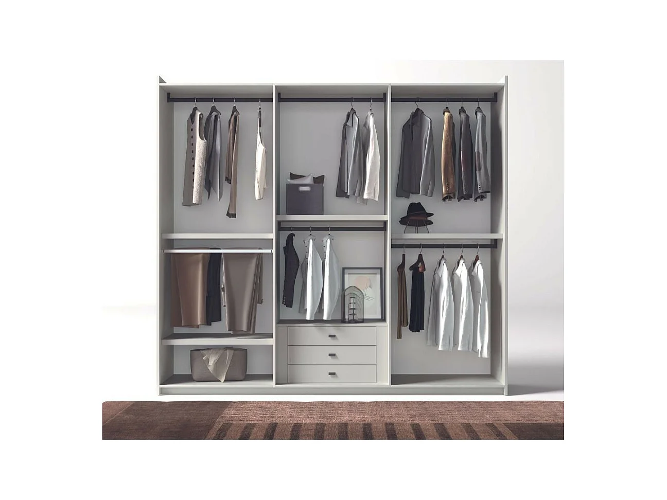 Armadio 6 ante battenti bianco portland e maniglie nero opaco Coco 276x60,3x250h