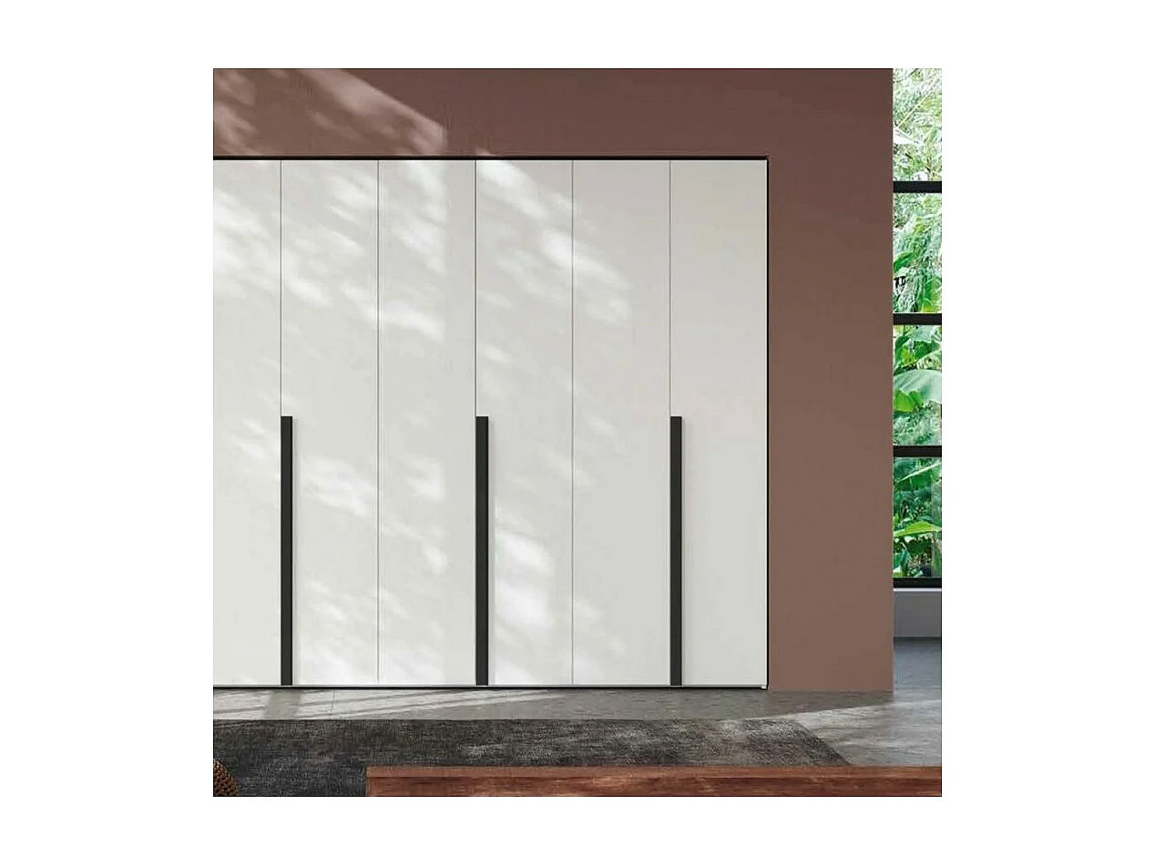 Armadio 6 ante battenti bianco portland e maniglie nero opaco Coco 276x60,3x250h