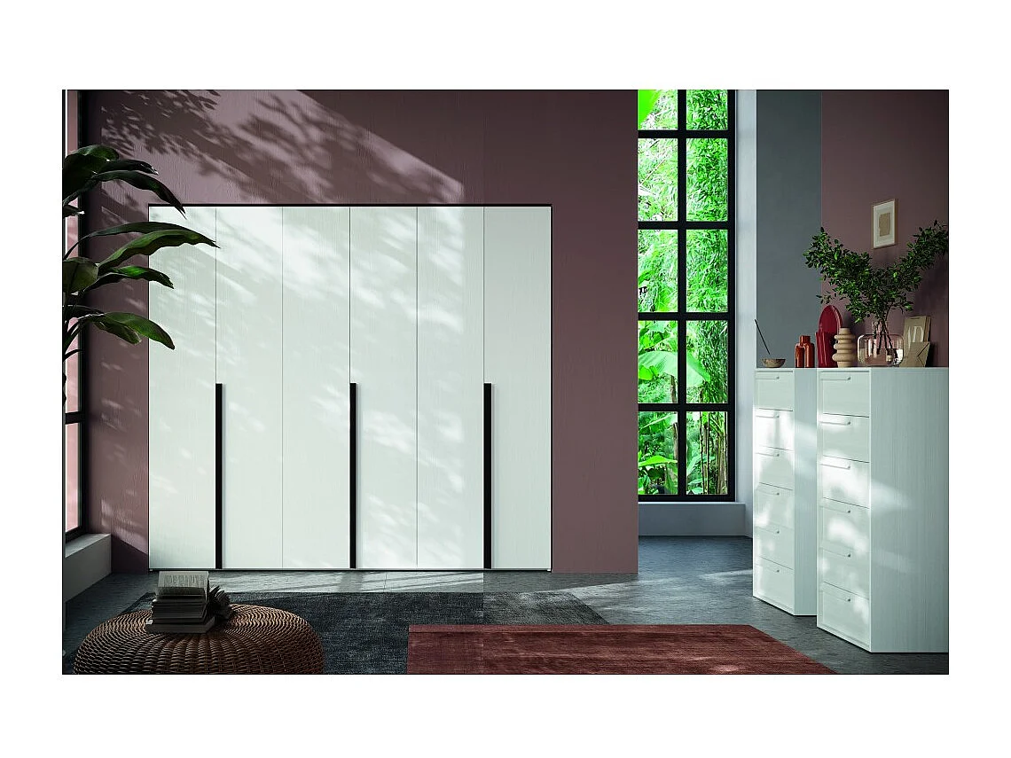Armadio 6 ante battenti bianco portland e maniglie nero opaco Coco 276x60,3x250h