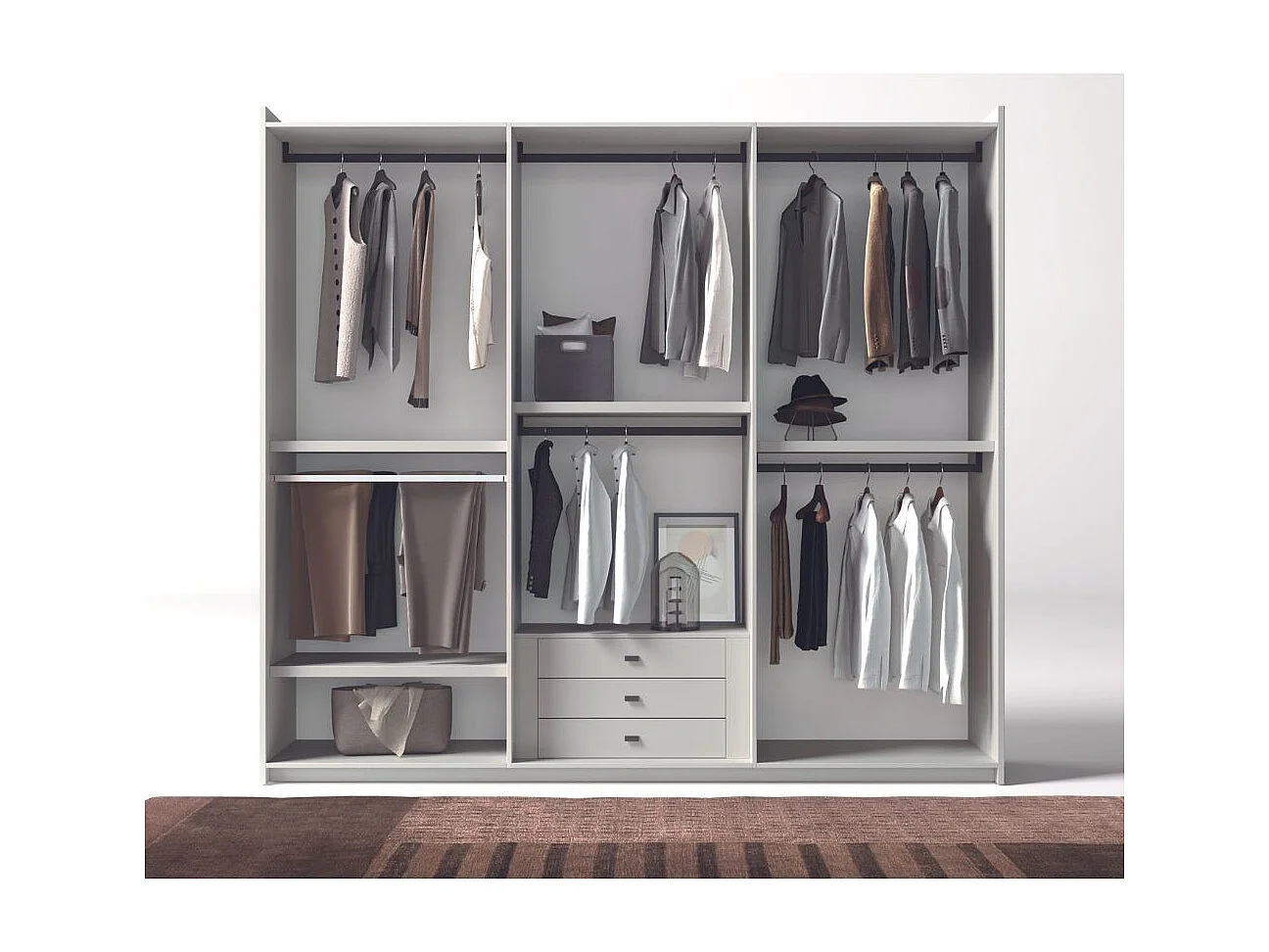 Armadio 6 ante battenti bianco portland e maniglie nero opaco Coco 276x60,3x250h