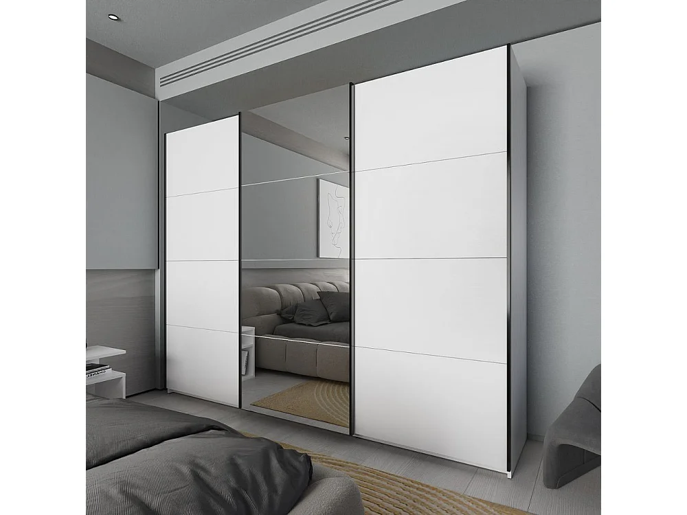 Armadio 3 ante scorrevoli bianco con specchio Zegna 255x53x205H