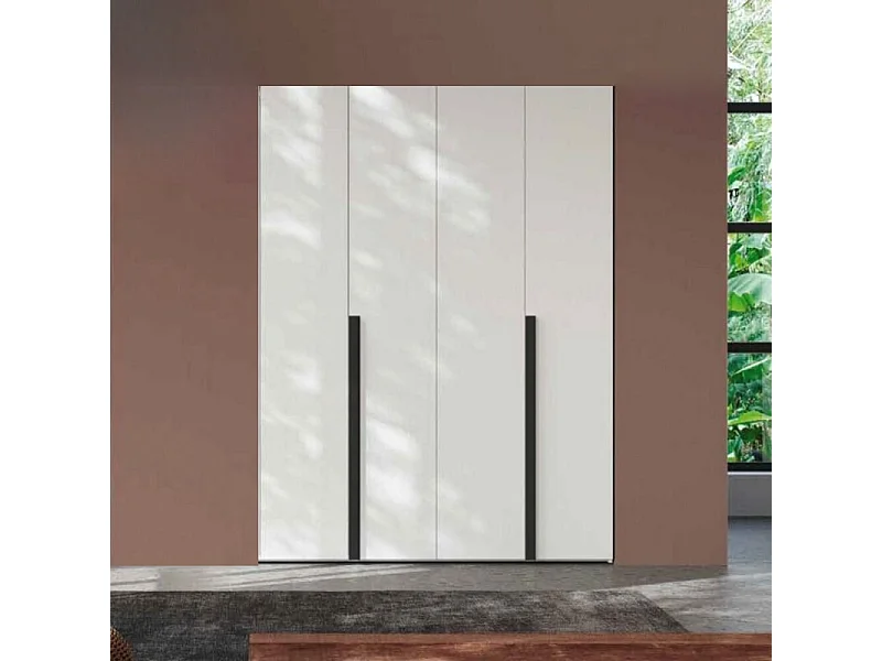 Armadio 4 ante battenti bianco portland e maniglie nero opaco Coco 185x60,3x250h