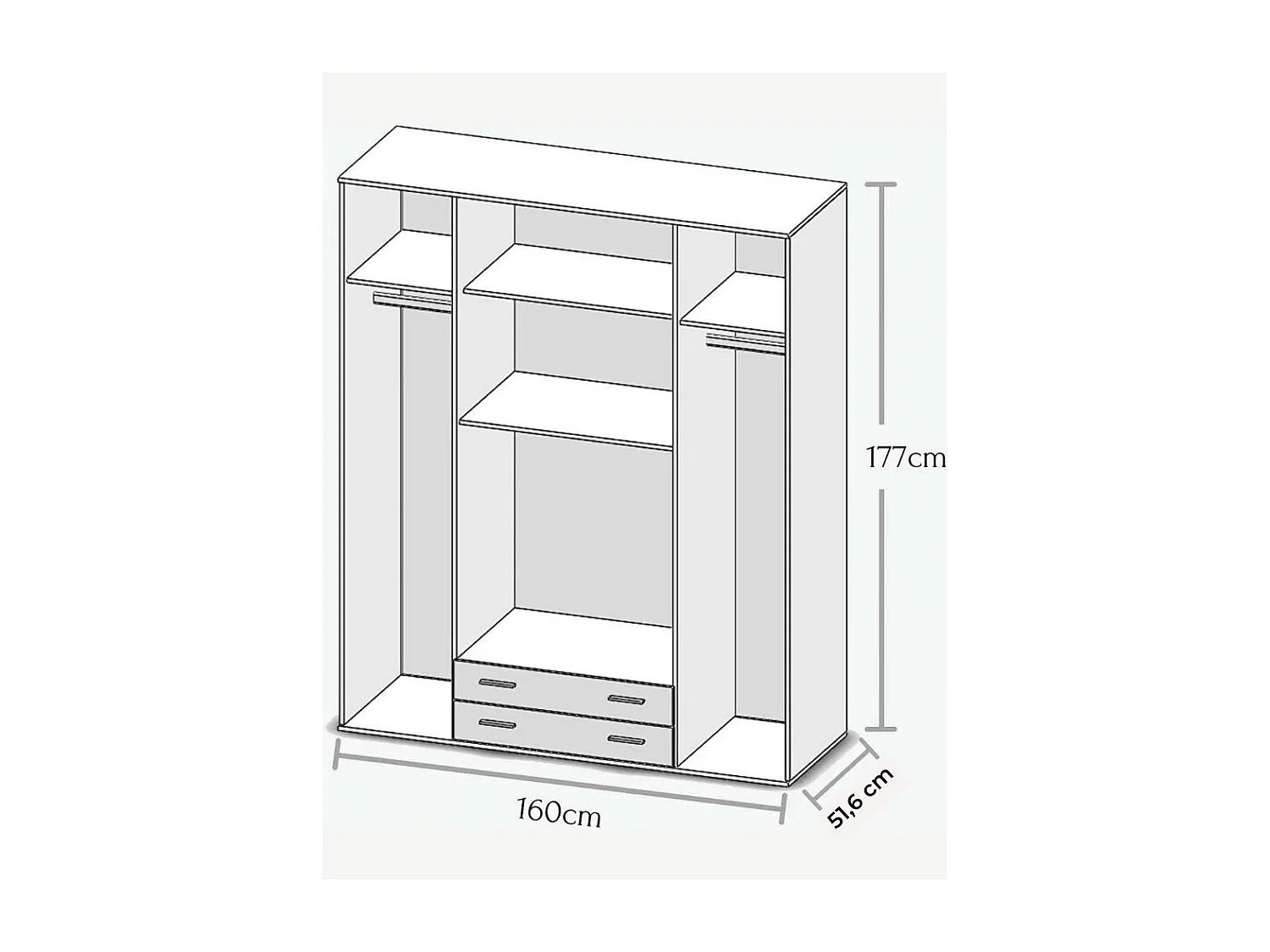 Armadio 4 ante e 2 cassetti Seba4 160x51,6x177h colore bianco