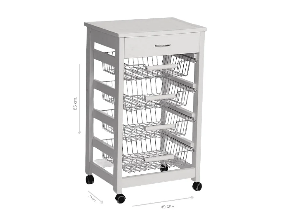 Carrello da cucina 4 cestini estraibili ed un cassetto Vesuvio colore bianco