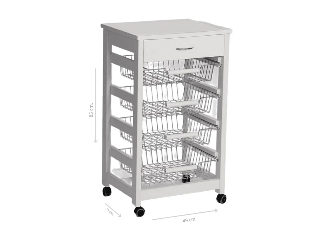 Carrello da cucina 4 cestini estraibili ed un cassetto Vesuvio colore bianco