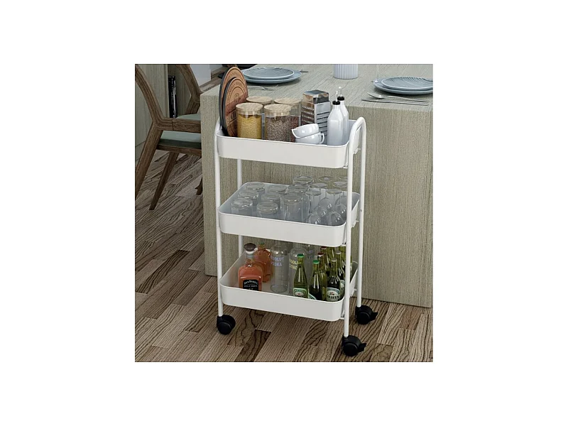 Carrello da cucina 3 ripiani in metallo con ruote Tier 45.5x32x76.4H colore bianco
