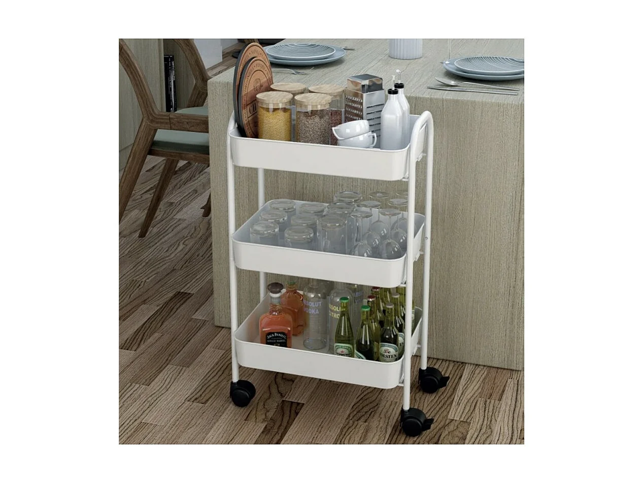 Carrello da cucina 3 ripiani in metallo con ruote Tier 45.5x32x76.4H colore bianco