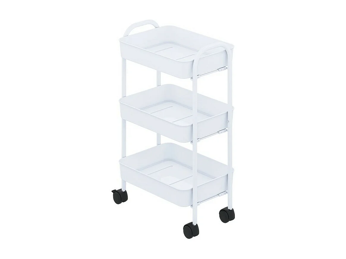 Carrello da cucina 3 ripiani in metallo con ruote Tier 45.5x32x76.4H colore bianco