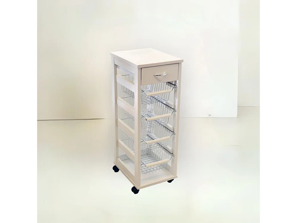 Carrello da cucina salvaspazio 4 cestini estraibili ed un cassetto Vesuvio colore bianco