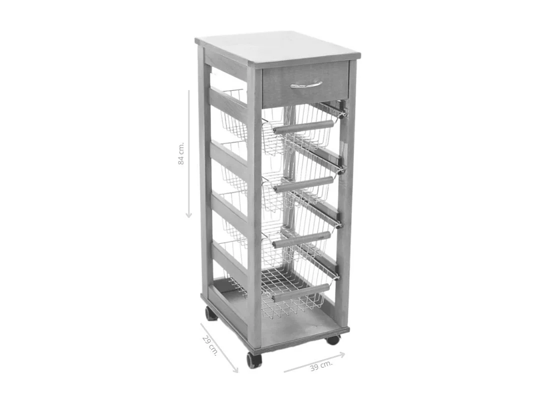 Carrello da cucina salvaspazio 4 cestini estraibili ed un cassetto Vesuvio colore bianco