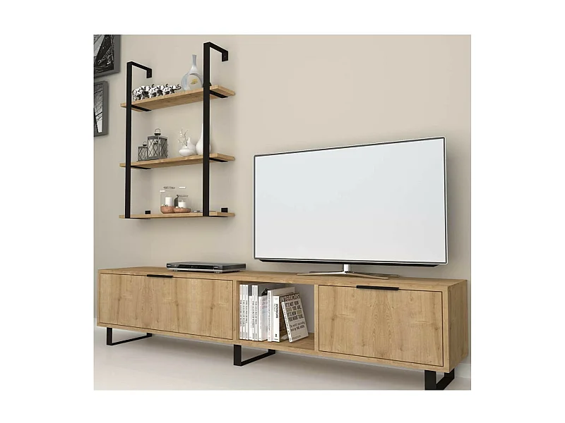 Parete attrezzata 180 cm porta tv e libreria Zenon colore rovere