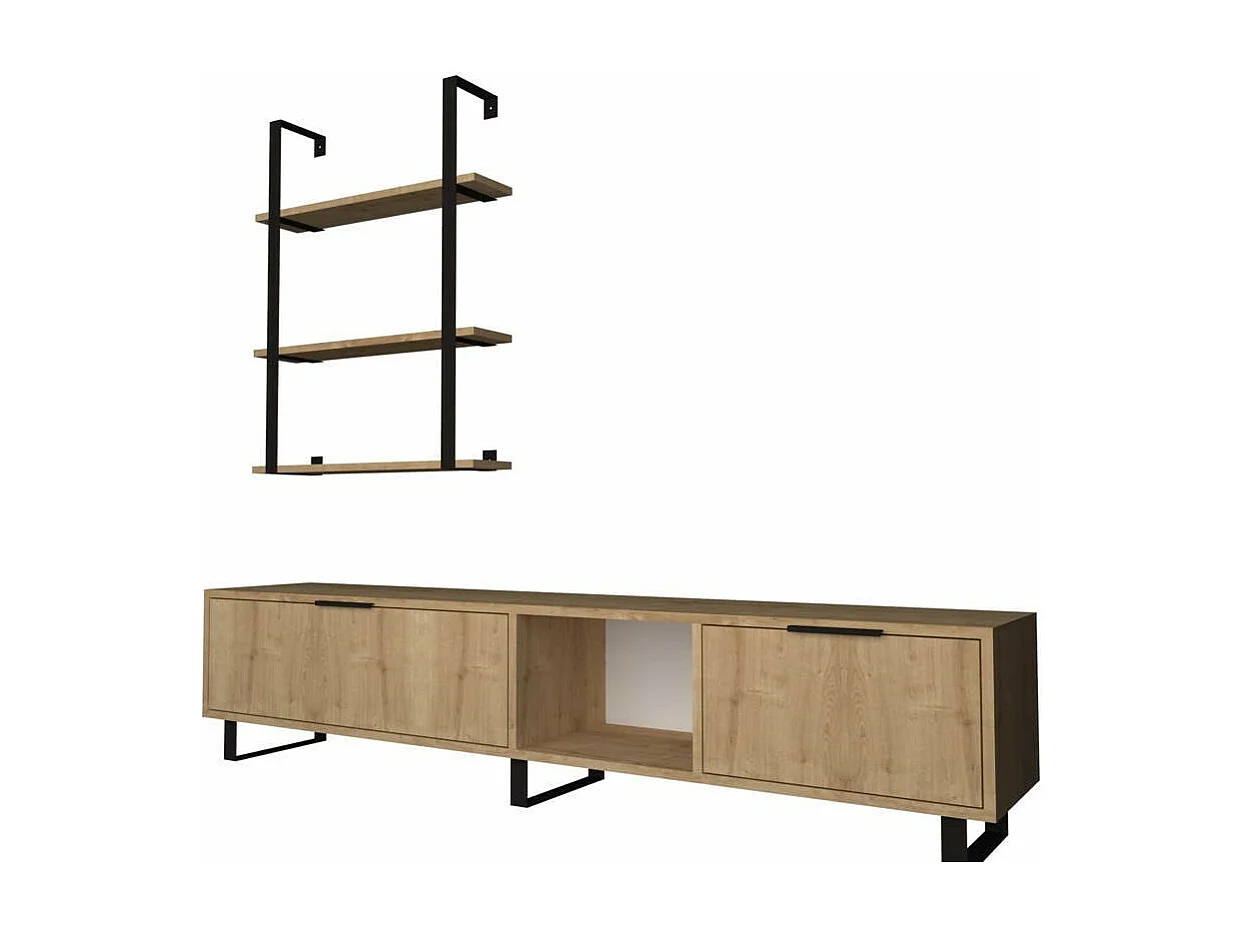 Parete attrezzata 180 cm porta tv e libreria Zenon colore rovere