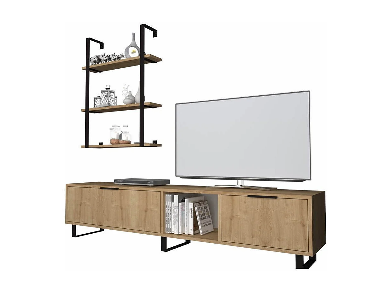 Parete attrezzata 180 cm porta tv e libreria Zenon colore rovere