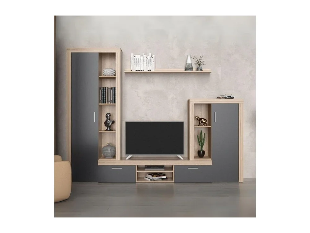 Parete attrezzata Nobel 263,1x40x202h colore rovere sonoma e grafite