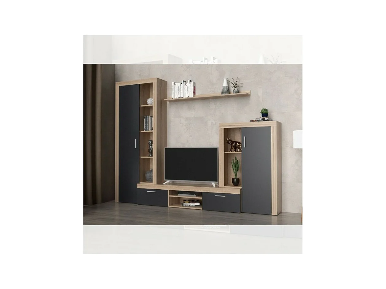 Parete attrezzata Nobel 263,1x40x202h colore rovere sonoma e grafite