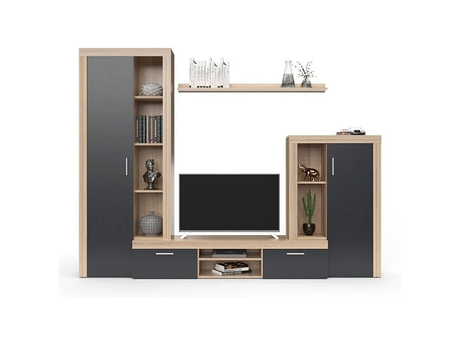 Parete attrezzata Nobel 263,1x40x202h colore rovere sonoma e grafite