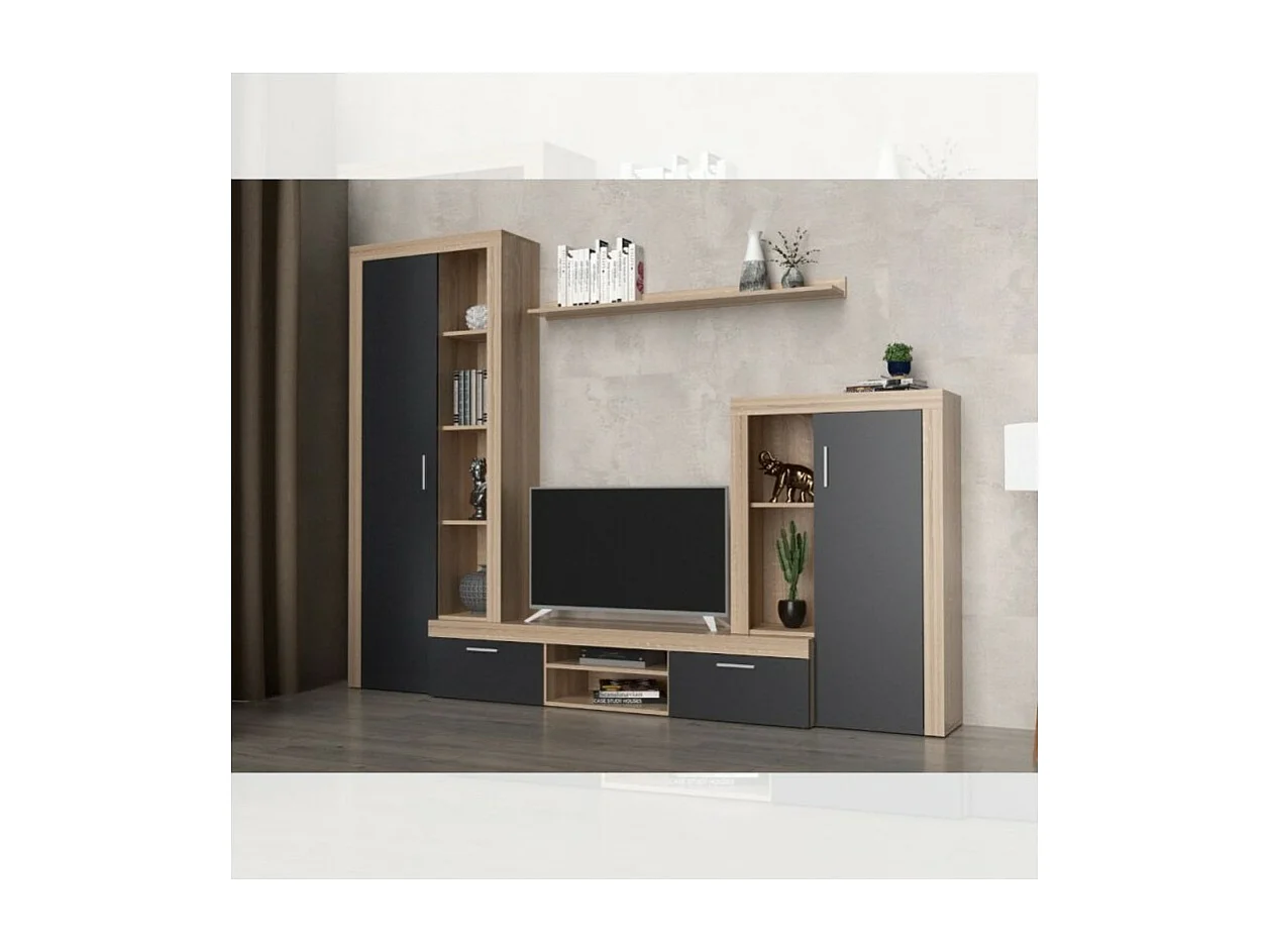 Parete attrezzata Nobel 263,1x40x202h colore rovere sonoma e grafite