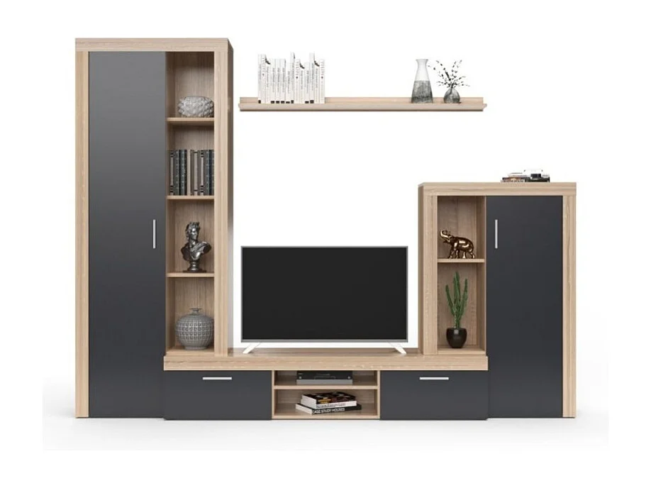 Parete attrezzata Nobel 263,1x40x202h colore rovere sonoma e grafite