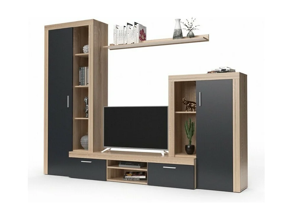 Parete attrezzata Nobel 263,1x40x202h colore rovere sonoma e grafite