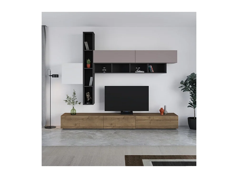 Parete attrezzata noce antracite bianco e tortora Fashion 275x40x205H