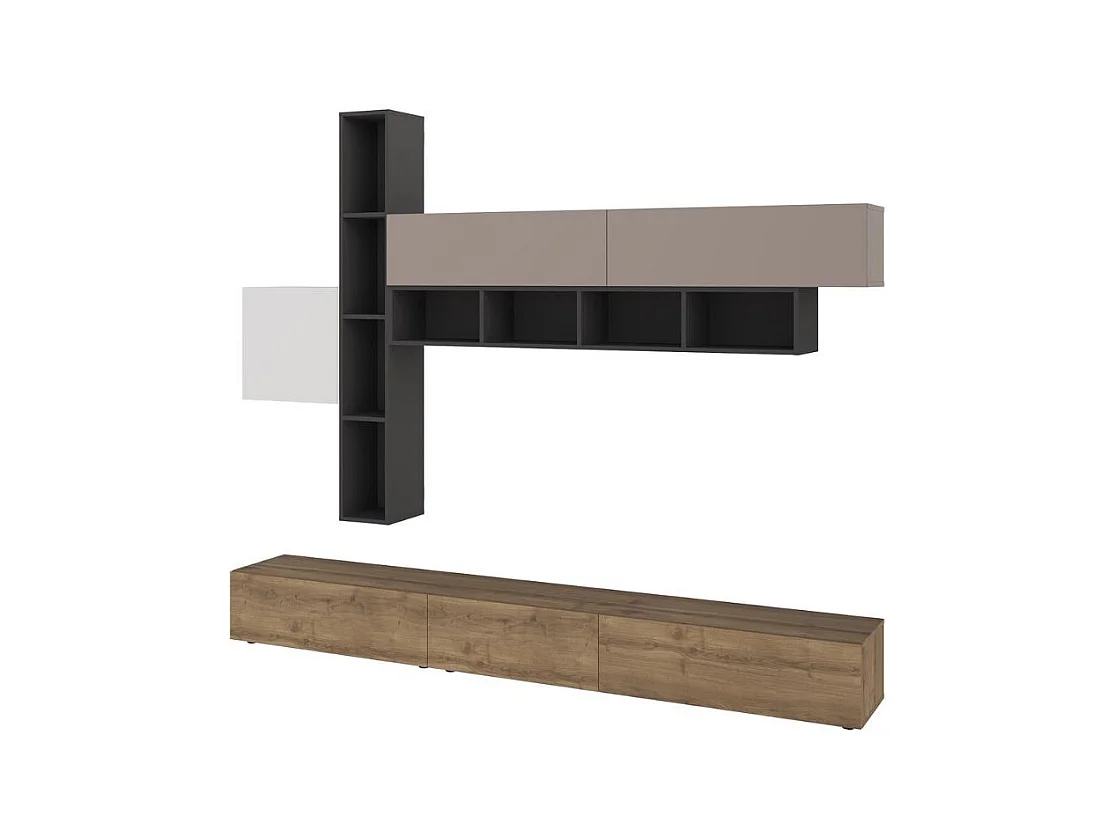 Parete attrezzata noce antracite bianco e tortora Fashion 275x40x205H