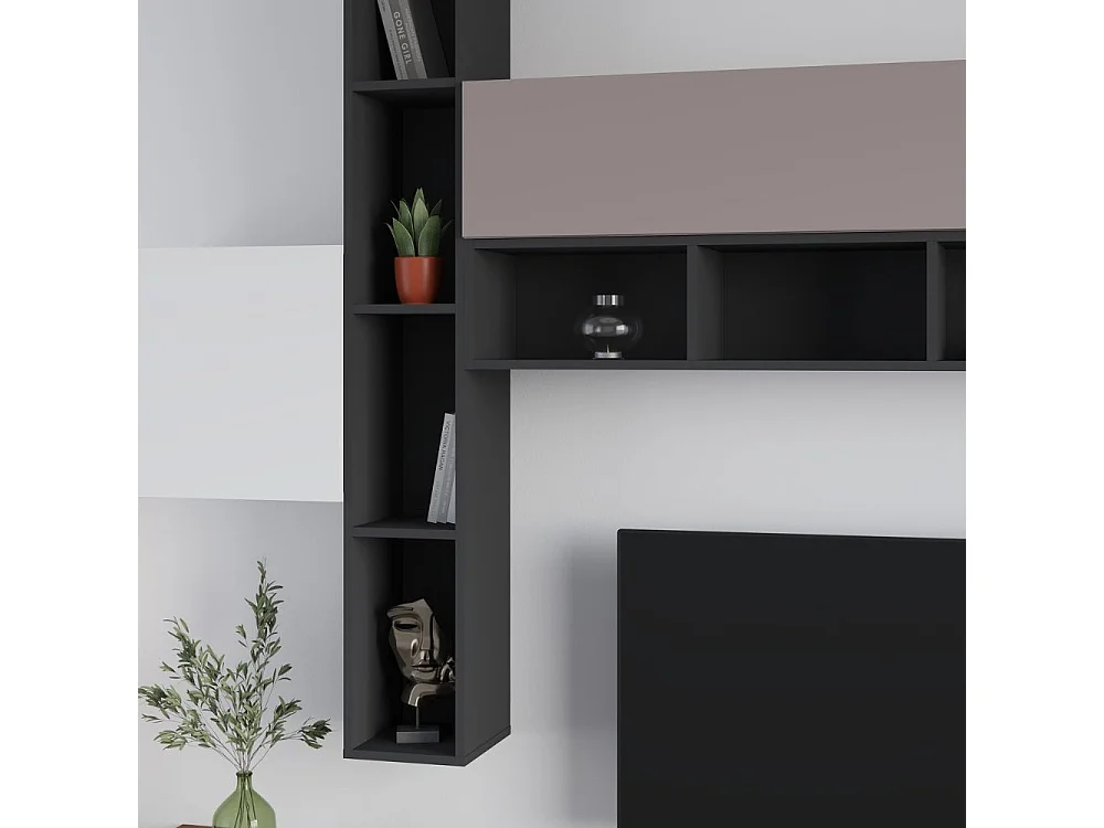 Parete attrezzata noce antracite bianco e tortora Fashion 275x40x205H