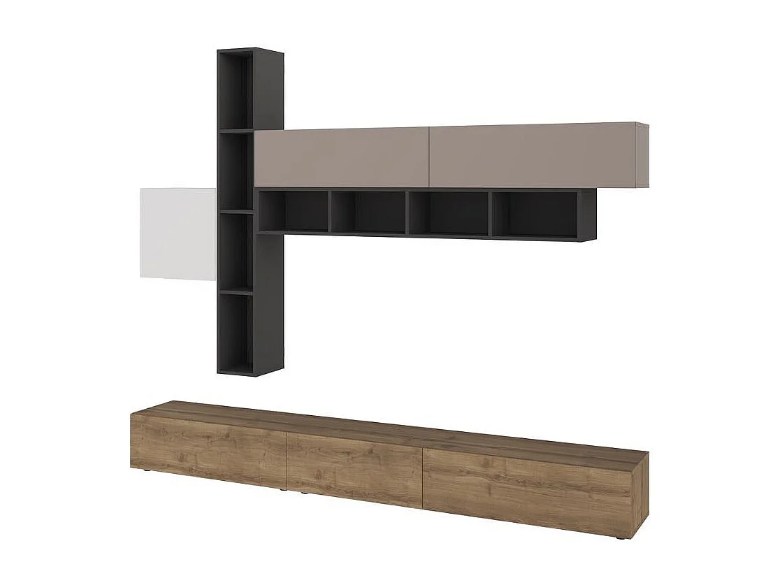 Parete attrezzata noce antracite bianco e tortora Fashion 275x40x205H