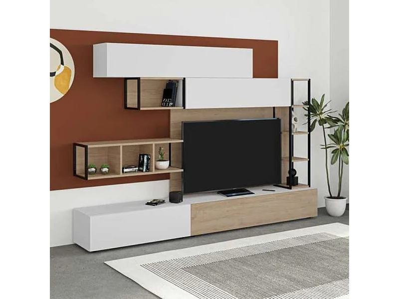 Parete attrezzata 260 cm. Tronador colore bianco e rovere