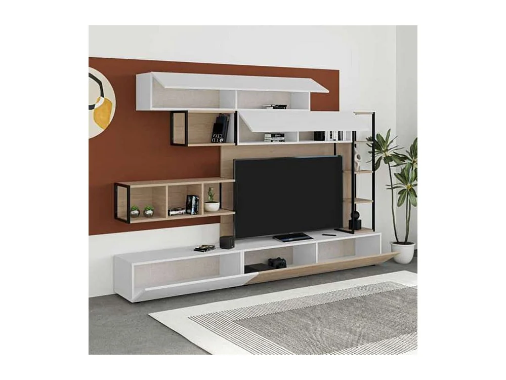 Parete attrezzata 260 cm. Tronador colore bianco e rovere