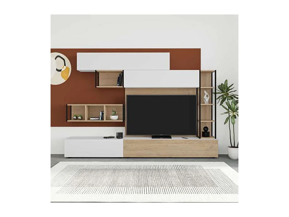 Parete attrezzata 260 cm. Tronador colore bianco e rovere