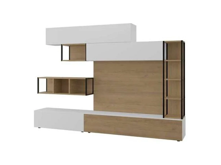 Parete attrezzata 260 cm. Tronador colore bianco e rovere