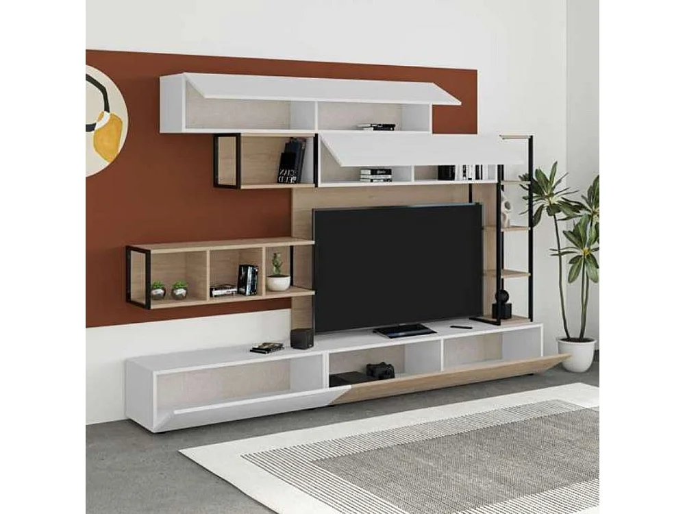 Parete attrezzata 260 cm. Tronador colore bianco e rovere