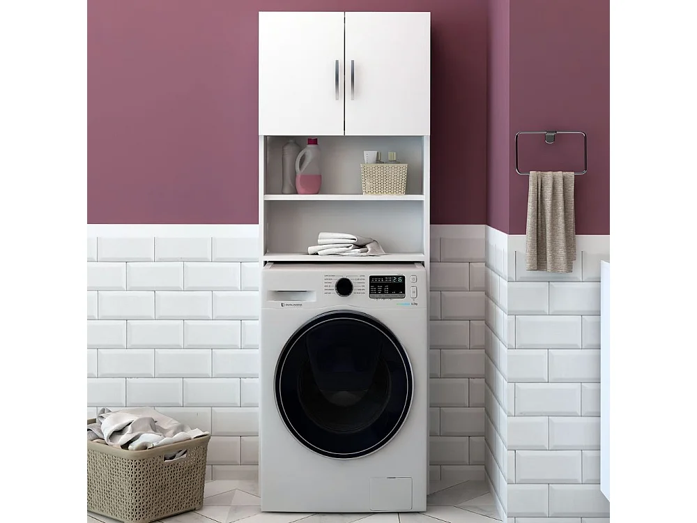 Mobile coprilavatrice con ante e ripiani Marsiglia colore bianco