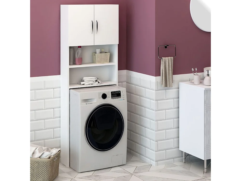 Mobile coprilavatrice con ante e ripiani Marsiglia colore bianco