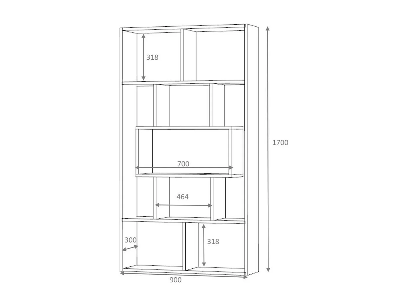 Libreria Face 90x30x170H cm colore grigio cemento