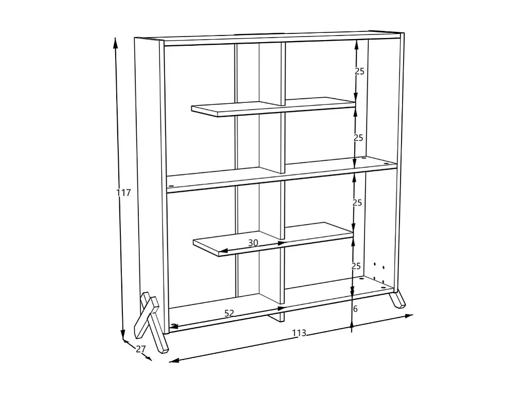 Libreria Kipp con piedini a croce 113x28x117h colore bianco