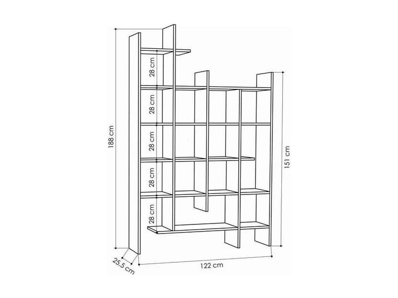 Libreria 6 ripiani Manco 122x25.5x188H colore bianco