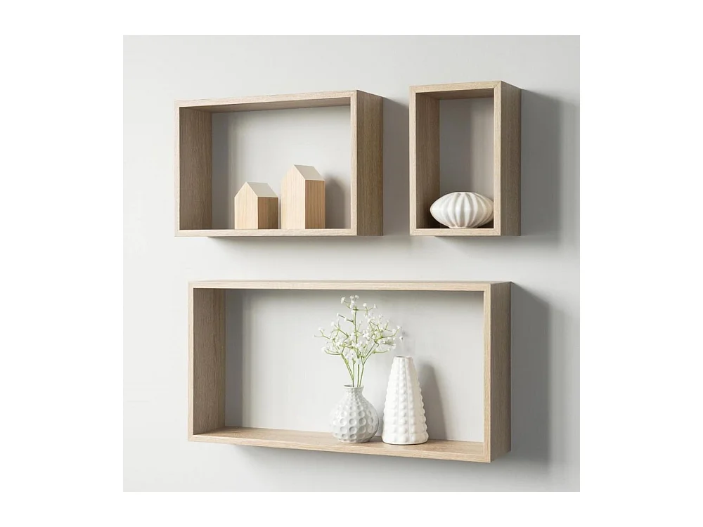 Set 3 mensole da parete forma rettangolare Shelvy Rec colore rovere sonoma