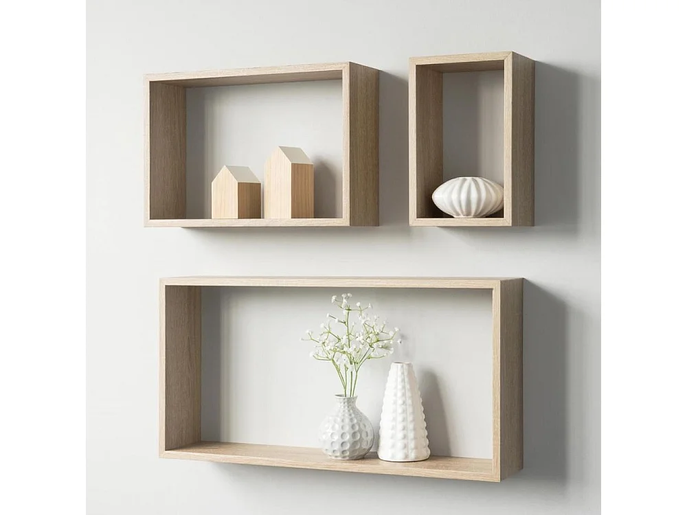 Set 3 mensole da parete forma rettangolare Shelvy Rec colore rovere sonoma