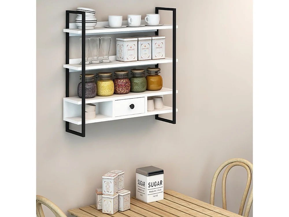 Scaffale da parete mensole e cassetto Severo colore nero e bianco