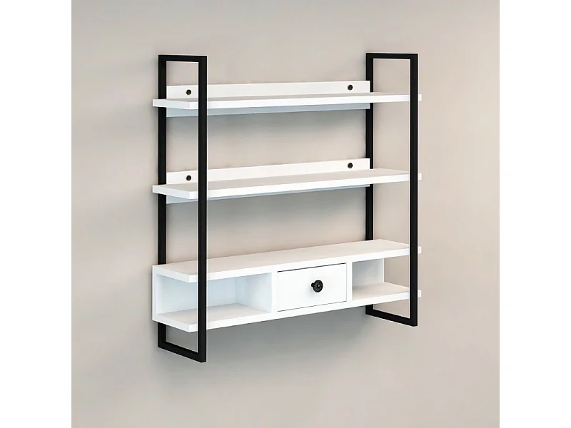 Scaffale da parete mensole e cassetto Severo colore nero e bianco