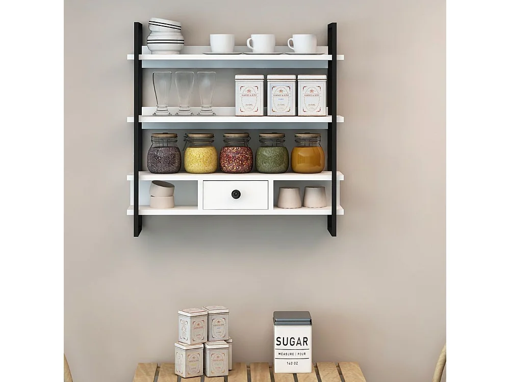 Scaffale da parete mensole e cassetto Severo colore nero e bianco