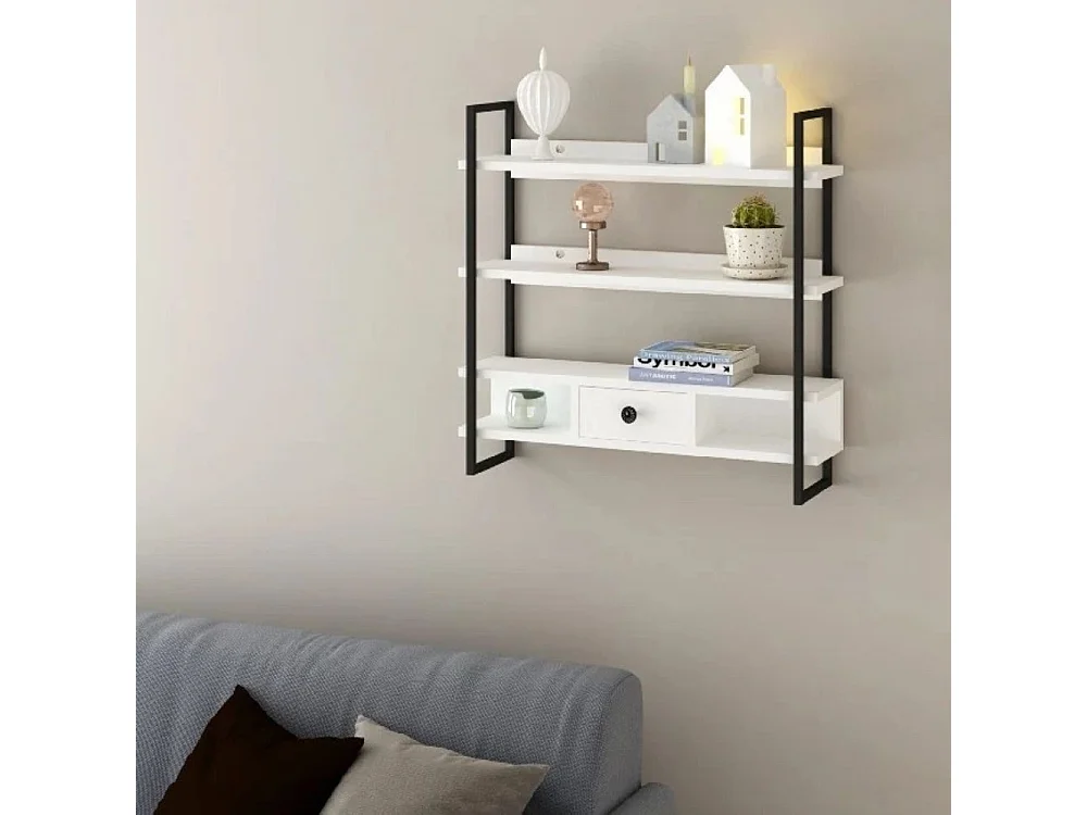 Scaffale da parete mensole e cassetto Severo colore nero e bianco