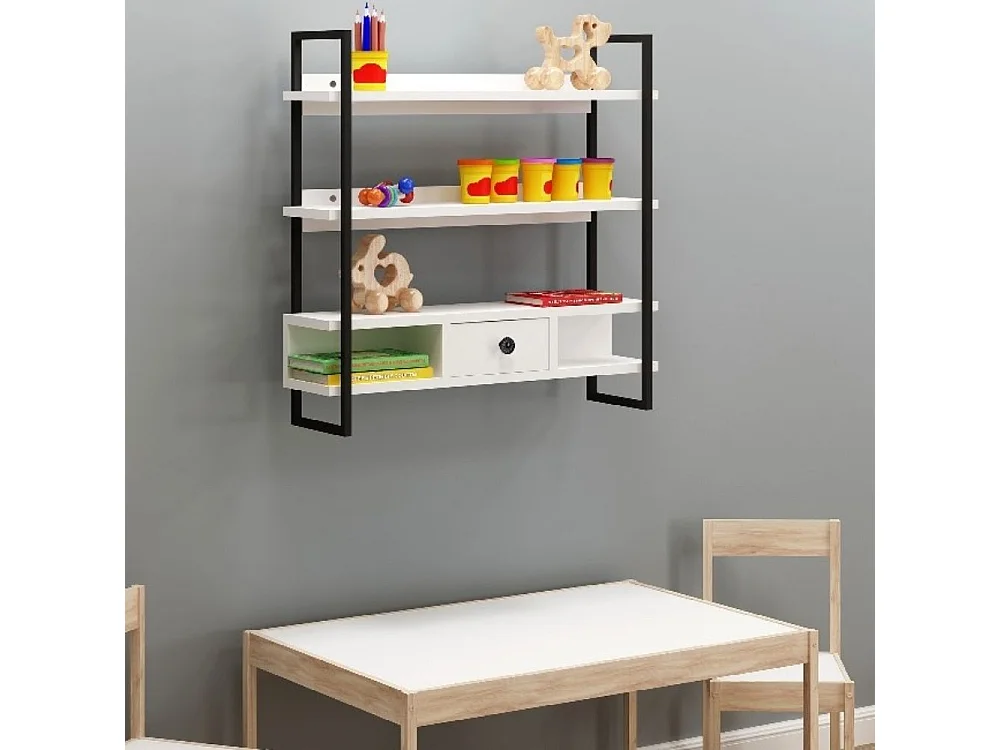 Scaffale da parete mensole e cassetto Severo colore nero e bianco