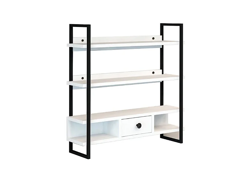Scaffale da parete mensole e cassetto Severo colore nero e bianco