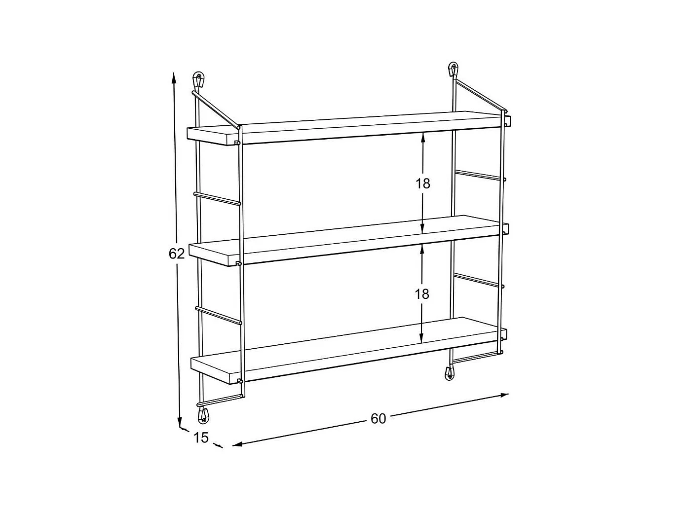 Mensola con 3 ripiani 60x15x62 Neelix MT1911051 colore rovere