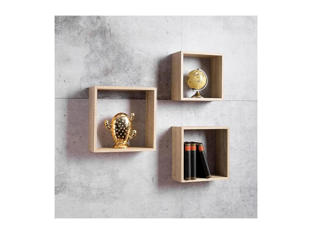 Set 3 mensole da parete forma cubo Shelvy Cub colore sonoma