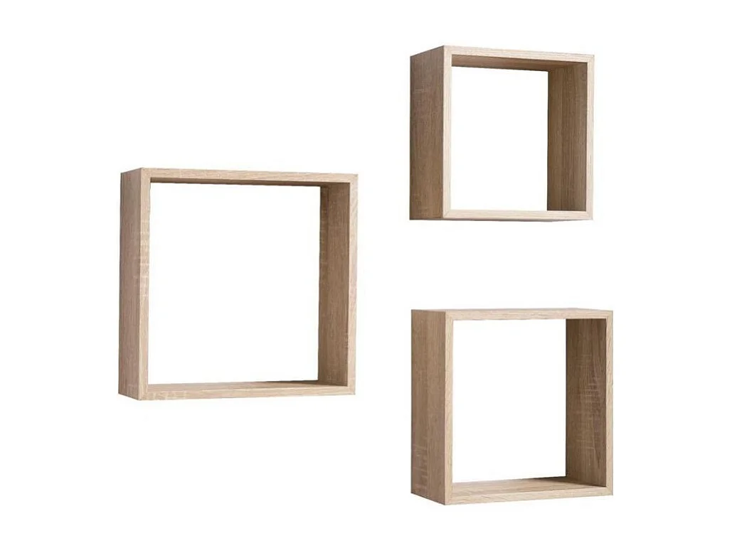 Set 3 mensole da parete forma cubo Shelvy Cub colore sonoma